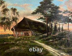 PEINTURE À L'HUILE ANTIQUE Grand Chalet Suisse Paysage d'été OTTO ERNST 1884-1967