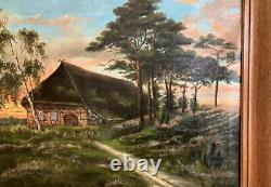 PEINTURE À L'HUILE ANTIQUE Grand Chalet Suisse Paysage d'été OTTO ERNST 1884-1967