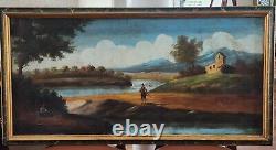 PEINTURE À L'HUILE ANTIQUE sur toile Paysage Encadré Art sombre et mélancolique Européen 44x23