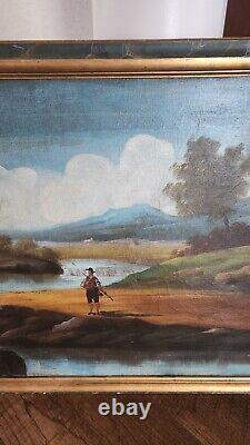 PEINTURE À L'HUILE ANTIQUE sur toile Paysage Encadré Art sombre et mélancolique Européen 44x23