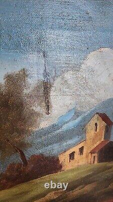 PEINTURE À L'HUILE ANTIQUE sur toile Paysage Encadré Art sombre et mélancolique Européen 44x23