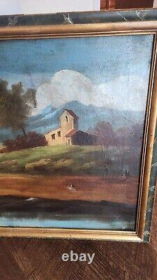 PEINTURE À L'HUILE ANTIQUE sur toile Paysage Encadré Art sombre et mélancolique Européen 44x23