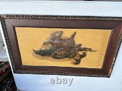 Paire d'antiques natures mortes de canards et de grouses, huile sur toile, début du 20ème siècle