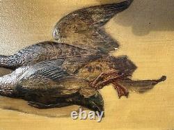 Paire d'antiques natures mortes de canards et de grouses, huile sur toile, début du 20ème siècle