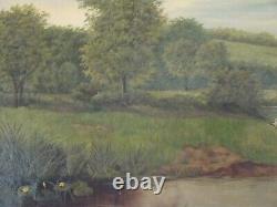 Paysage de rivière antique encadré avec raffinement, huile sur toile par A. Staddon, datant de 1915
