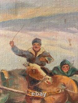 Peinture À L'huile Ancienne Anciennement Soviétique Russe Troïka Socialiste Réalisme, 1930s