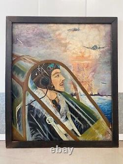 Peinture À L'huile De L'ancien Art Populaire De La Deuxième Guerre Mondiale, Avion De L'escadron De La Raf Des Années 1940