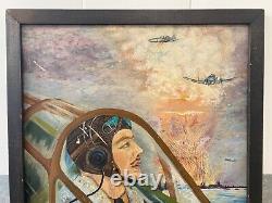 Peinture À L'huile De L'ancien Art Populaire De La Deuxième Guerre Mondiale, Avion De L'escadron De La Raf Des Années 1940