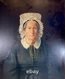 Peinture À L'huile Française Antique Sur Toile, Artiste Signé, C1886 Portrait D'une Dame