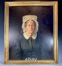 Peinture À L'huile Française Antique Sur Toile, Artiste Signé, C1886 Portrait D'une Dame
