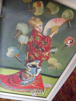 Peinture À L'huile Signée Antique 25 X 37 Asian Fan Dance Renoir Cadre Original Beauty