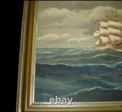 Peinture À L'huile Signée Galleon Nautical Galleon Maritime Grand Clipper Antique