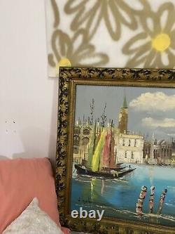 Peinture À L'huile Vintage Italie Paysage Italien Moyen-century Signée Par L'artiste