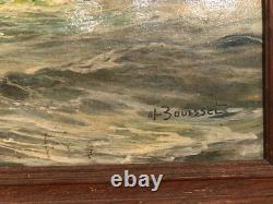 Peinture Antique Bouisset Huile Sur Panneau Trois Mâts Navire Mer Art Déco Rare 20ème
