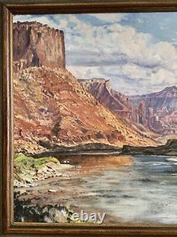Peinture River Through The Mountain Oil Art Sur Toile Signed Means 1969