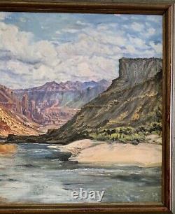 Peinture River Through The Mountain Oil Art Sur Toile Signed Means 1969