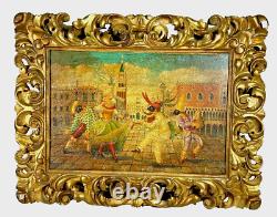Peinture, Scène De Carnaval De Venise, Huile Sur Toile, Cadre Magnifique, Vintage / Antique