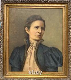 Peinture Toile D'huile Portrait Masterpiece Belle Femme Antique 1800s
