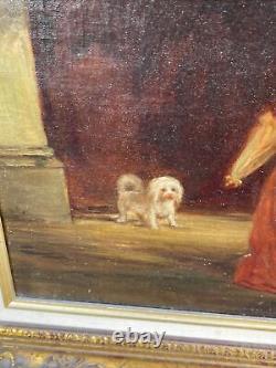 Peinture à l'huile Antique de Karoly Ferenczy Femme avec un chien Artiste hongrois