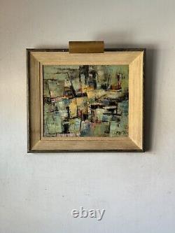 Peinture à l'huile abstraite cubiste moderne antique français de Pierre Mantra, vieux cubisme 1958