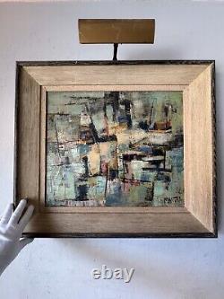 Peinture à l'huile abstraite cubiste moderne antique français de Pierre Mantra, vieux cubisme 1958