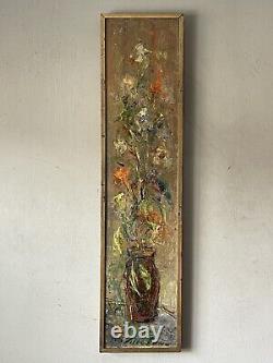 Peinture à l'huile abstraite de fleurs anciennes, vintage, d'époque du milieu du siècle dernier