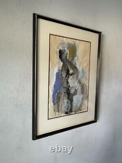 Peinture à l'huile abstraite moderne antique de Léon Bukzin représentant une femme expressionniste vintage