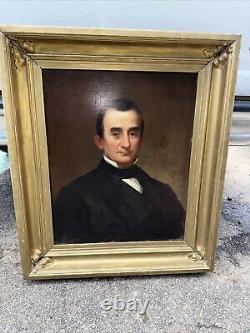 Peinture à l'huile ancienne Portrait d'un gentleman présidentiel du XIXe siècle 37 X 32