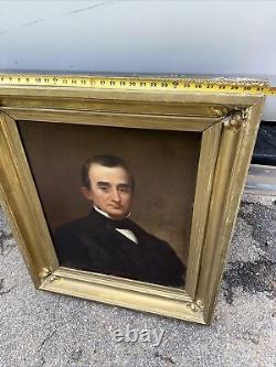 Peinture à l'huile ancienne Portrait d'un gentleman présidentiel du XIXe siècle 37 X 32