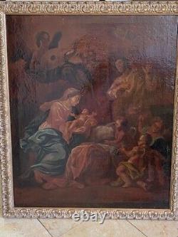 Peinture à l'huile ancienne de maître ancien de la Madone et de l'enfant sur toile du 16ème siècle