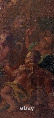 Peinture à l'huile ancienne de maître ancien de la Madone et de l'enfant sur toile du 16ème siècle
