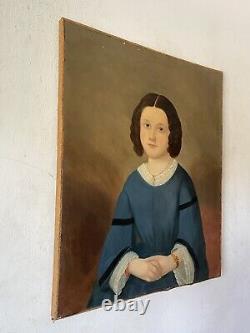 Peinture à l'huile ancienne du XVIIIe siècle représentant une femme en portrait d'art populaire primitif italien