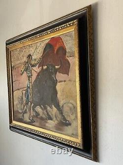 Peinture à l'huile ancienne et vintage de Maldonado, matador espagnol antique de taureaux en 1956