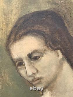 Peinture à l'huile ancienne perdue d'Olga Khokhlova Picasso avec chapeau floral