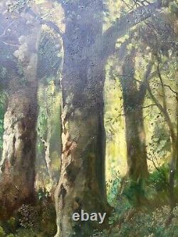 Peinture à l'huile ancienne signée Karl Vikas, Forêt de Fontainebleau, France, 40 ans