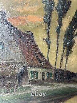 Peinture à l'huile ancienne sur toile de la campagne française 29 3/4 x 23 3/4