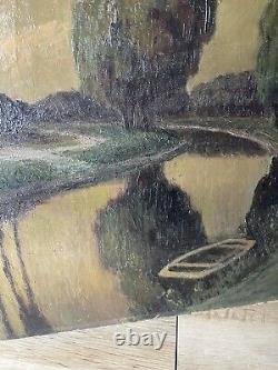 Peinture à l'huile ancienne sur toile de la campagne française 29 3/4 x 23 3/4