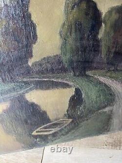 Peinture à l'huile ancienne sur toile de la campagne française 29 3/4 x 23 3/4