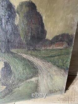 Peinture à l'huile ancienne sur toile de la campagne française 29 3/4 x 23 3/4