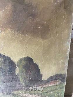 Peinture à l'huile ancienne sur toile de la campagne française 29 3/4 x 23 3/4