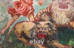 Peinture à l'huile antique Grand portrait impressionniste de Tarzan avec des animaux
