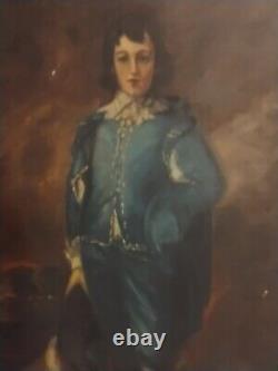 Peinture à l'huile antique sur toile 30 x 43 original Peint à la main Gainsborough Blue Boy