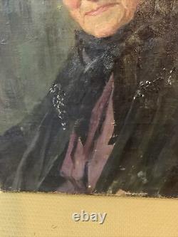 Peinture à l'huile antique sur toile Portrait 23x18 Matriarche Rare