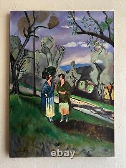 Peinture à l'huile antique sur toile signée Henri Matisse Grand format 19 x 27