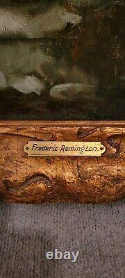 Peinture à l'huile d'art occidental ancienne et vintage. Signée REMINGTON, MAIS PAS PAR FREDRICK REM.