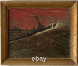 Peinture à l'huile d'un paysage sous-marin captivant d'un vieux sous-marin antique avec un bateau moderne en mer