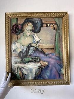 Peinture à l'huile d'une femme de cabaret de la Belle Époque française, de style Art Nouveau, dans le Paris du XXe siècle