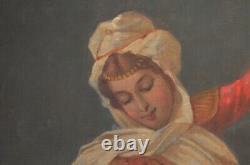 Peinture à l'huile de danseuse antique ORIGINALE OOAK des années 1850 sur toile Cortez 55 x 33