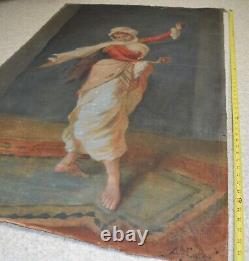 Peinture à l'huile de danseuse antique ORIGINALE OOAK des années 1850 sur toile Cortez 55 x 33