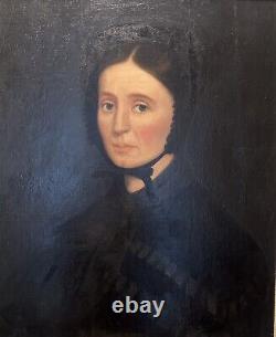 Peinture à l'huile de grand maître du XIXe siècle représentant le portrait d'une jolie femme ancienne
